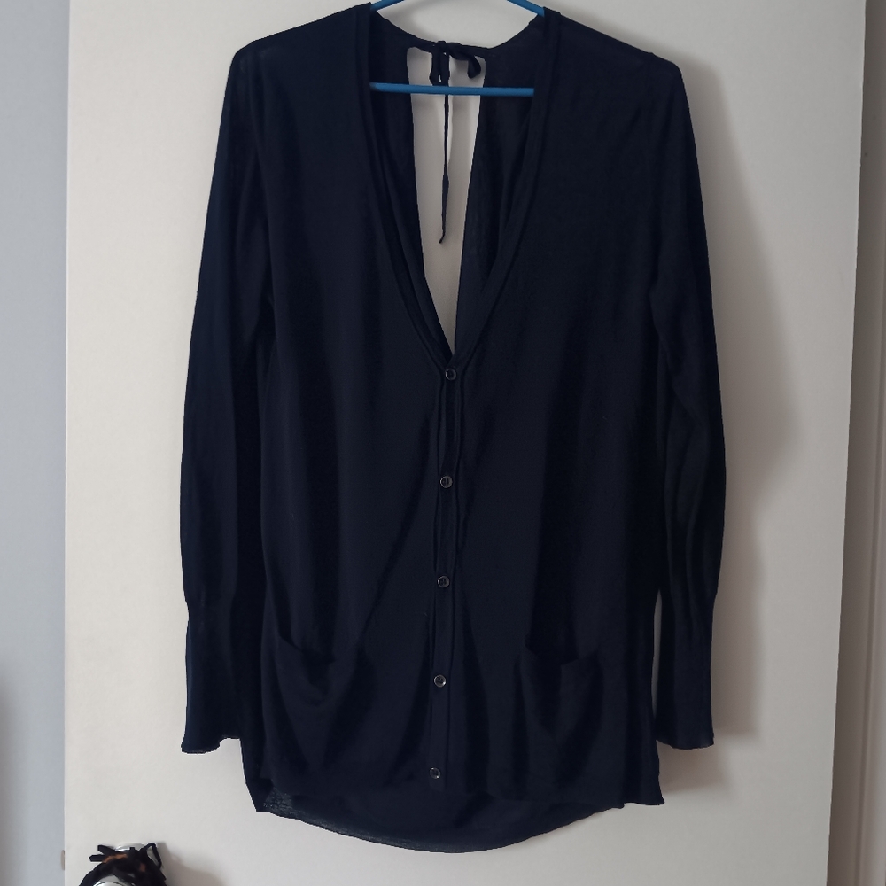 RAG & BONE Blue Tencel + silk Knit Cowl Tie Back Cardigan M